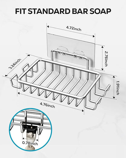 Nieifi Bar Soap Holder for Shower Wall with 4 Hooks, Stainless Steel Adhesive Soap Dish for Bathroom, Silver