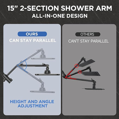Veken Wide High Pressure Rain Shower Head with Handheld, Handheld Shower Heads with Multi Spray Modes, Rainfall Combo with 15" Metal Extension Arm, Detachable Dual Shower, 1.8GPM, Matte Black