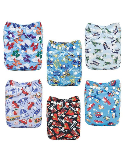 ALVABABY Baby Cloth Diapers 6 Pack with 12 Inserts Cloth Diaper Covers Adjustable Washable Reusable for Baby Girls and Boys