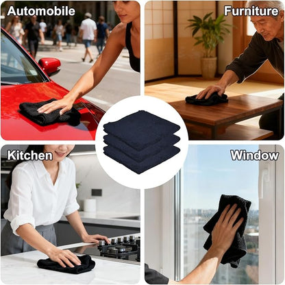 Microfiber Cleaning Cloth, 3 Pcs Black 11.8 inch x 11.8 inch, Cleaning Rags，Microfiber Cloth, Multi-Functional Cleaning Towels, for Car Detailing, Home, Kitchen (Black, 11.4 x 11.4 inch)