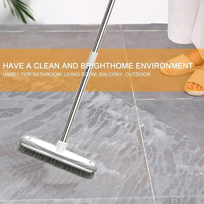 Push Broom,Tub Tile Broom Brush,Stiff Bristles Broom for Shower Cleaning, Patio, Kitchen,Grout and Garage,Indoor Outdoor Cleaning Brush,Adjustable Stainless Steel Long Handle-46.5"…