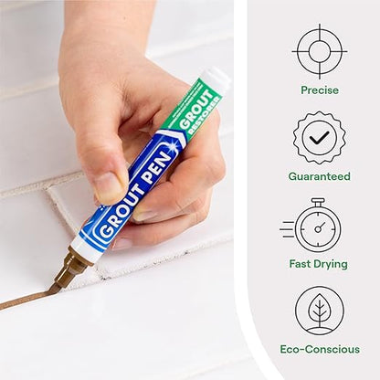 Grout Pen Brown Tile Paint Marker: Waterproof Grout Paint, Tile Grout Colorant and Sealer Pen - Narrow 5mm, 2 Pack with Extra Tips (7mL) - Brown