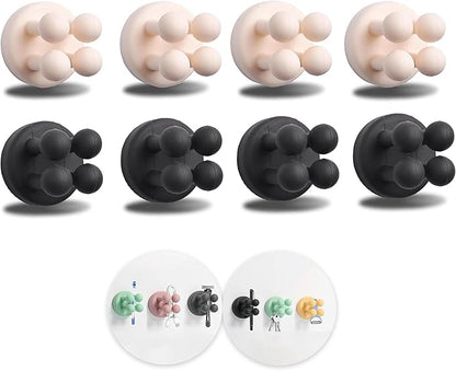 8Pcs Silicone Toothbrush Holders for Bathrooms,Waterproof Self Adhesive Multifunctional Hook for Hanging Towel Key Plug Cable for Bathroom Kitchen Living Room Office Black4White4