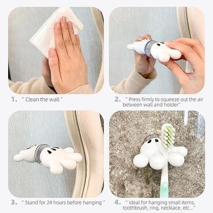 2PCS Cute Hanging Toothbrush Holder, Hand Wall Utility Suction Hooks With StickyPads, Multi-Function Mouse Bathroom Decor, Key and Plug Shower Kitchen Accessories (Palm)