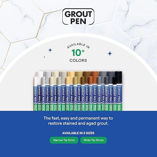 Grout Pen Light Grey Tile Paint Marker: Waterproof Grout Paint, Tile Grout Colorant and Sealer Pen - Narrow 5mm, 2 Pack with Extra Tips (7mL) - Light Grey