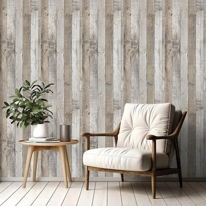 LXCREAT Faux Wood Contact Paper Shiplap Peel and Stick Wallpaper 17.5"X590.5", Natural Grey Wooden Self Adhesive Removable Vintage Wallpaper for Shelf Kitchen Home Walls Decoration