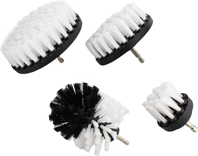 ABN Power Scrubber Cleaning Brush Set for 1/4in Drive Drill - 4 Piece White Soft Bristle Shower Scrubber, Baseboard Cleaner, Scrubbing Brush Kit Set for Home and Auto Car, Boat, Deck, Hot Tub, Carpet