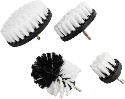 ABN Power Scrubber Cleaning Brush Set for 1/4in Drive Drill - 4 Piece White Soft Bristle Shower Scrubber, Baseboard Cleaner, Scrubbing Brush Kit Set for Home and Auto Car, Boat, Deck, Hot Tub, Carpet