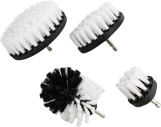 ABN Power Scrubber Cleaning Brush Set for 1/4in Drive Drill - 4 Piece White Soft Bristle Shower Scrubber, Baseboard Cleaner, Scrubbing Brush Kit Set for Home and Auto Car, Boat, Deck, Hot Tub, Carpet