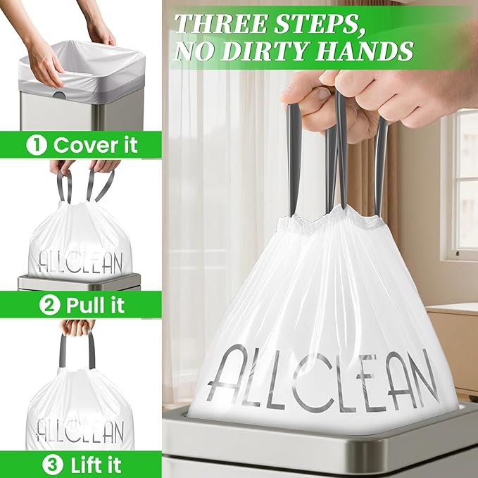 Trash Bags 13 Gallon Tall Kitchen Drawstring Garbage Bags,Fit 13 Gal Bins,Heavy Duty Tear&Leak Resistant Unscented Recyclable Trash Can Liners for Home Office Bathroom Garden Garage Outdoor