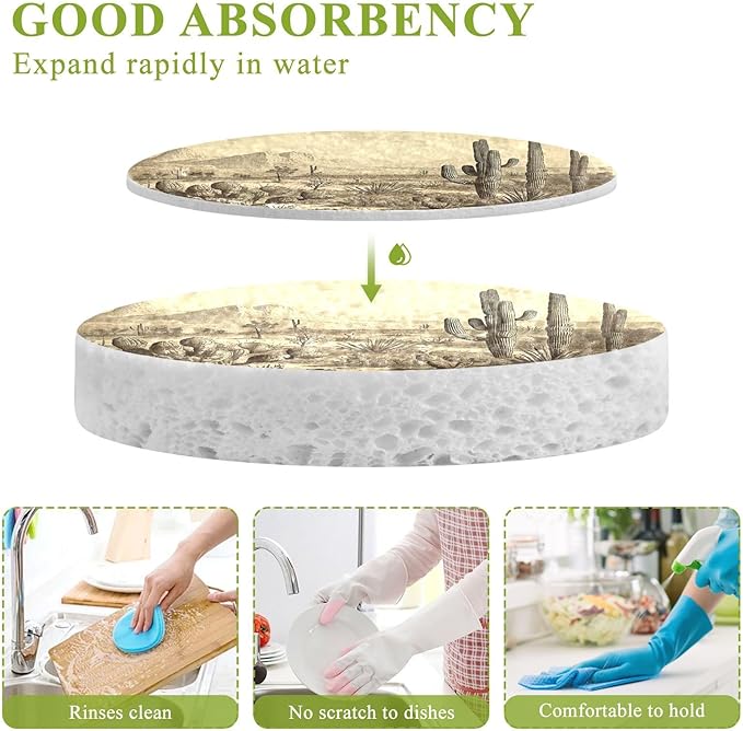 Desert Cactus Kitchen Scrub Sponges, Pop-up Kitchen Cleaning Sponges Reusable Dish Washing Sponges for Bathroom Household Cleaning 3 Pack - Non Scratch Scrubber