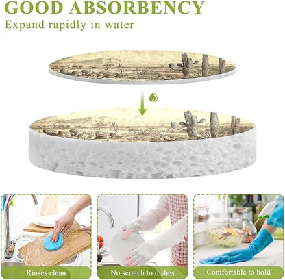 Desert Cactus Kitchen Scrub Sponges, Pop-up Kitchen Cleaning Sponges Reusable Dish Washing Sponges for Bathroom Household Cleaning 3 Pack - Non Scratch Scrubber