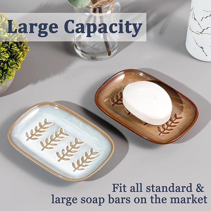 HighHerz Aesthetic Ceramic Soap Dish for Shower, Soap Holder with Raised Relief, Shower Soap Dish for Shampoo Bar Or Sponge, Soap Saver for Bathroom, Kitchen, Sink, Decorative Soap Tray(Grey&White)