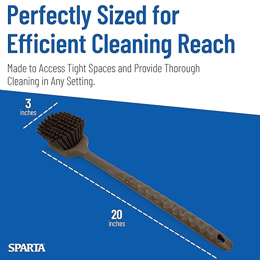 SPARTA 40501EC01 Plastic Large Scrub Brush, Kitchen Brush, Utility Brush With Long Handle For Cleaning, 20 Inches, Brown, (Pack of 6)