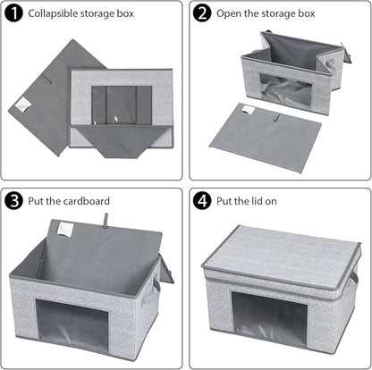 Univivi Fabric Foldable Storage Bins with Lids Collapsible Storage Boxes Bins Organization Baskets for Home, Closet, Playroom, 14''x10''x8.3'' (Gray, 4-Pack)