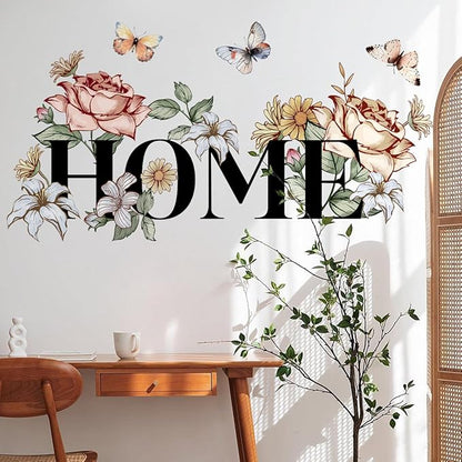 Home Floral and Butterfly Wall Stickers Waterproof Peel and Stick Removable Wall Decals for Bedroom Living Room Bathroom