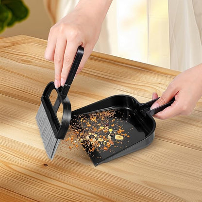 Mini Dustpan and Brush: 2 Sets of Compact Dust Hand Broom and dust pan Combo - Nesting Design for Home Cleaning Desks, Keyboard, Drawers, Pet Rooms, Black, 8.5 X 6.3 Inches