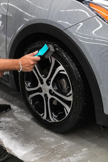 Detail Factory - ProGrip Tire Brush - Ergonomic ProGrip Handle, Stiff Synthetic Bristles, Ergonomic Design, Clean Your Tires with Ease - Octane Riptide