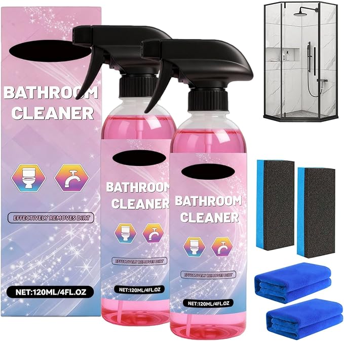 Bathroom Cleaner Foam Spray, Pink Limescale & Soap Scum Remover, No-Rinse Descaler for Toilet, Shower, Sink, Bathtub, Tile & Glass Surfaces, Powerful Yet Gentle Formula (2Pcs)