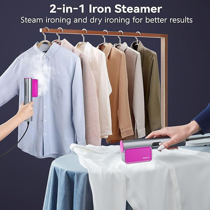 OHIFAST Dual Voltage Travel Steamer for Clothes, 100-240V Portable Handheld Garment Steamer, 15s Fast Heat-up, 9 Mins Continuous Steam, 2-in-1 Iron Steamer for Global Travel and Home