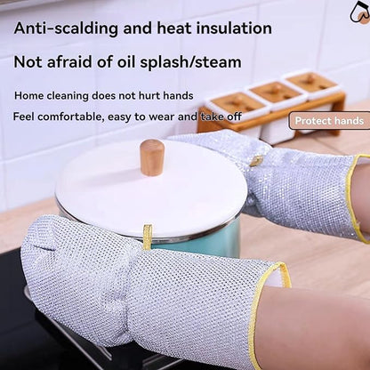 Dishwashing Gloves Non-Scratch Nylon Cleaning Mittens Stainless Steel Wire Balls Hanging Strap for Kitchen Housework
