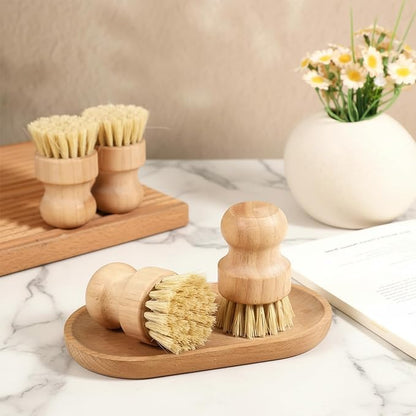 12 Packs Bamboo Dish Scrub Brushes, Full Circle Scrub Brush Wooden Dish Scrubber Brushes with Sisal Bristle for Kitchen Sink Cleaning Cast Iron Pots and Pans