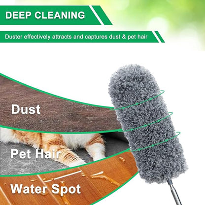 2 Pack Small Microfiber Feather Duster for Cleaning, Hand Washable Dusters with Extendable Pole, Cleaning Tools for Office, Car, Window, Furniture, Ceiling Fan