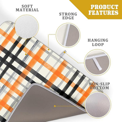 Fall Orange Black Buffalo Plaid Dish Drying Mat 18 x 24 Inch With Absorbent Reversible Microfiber Thanksgiving Autumn Halloween Drying Mats Dish Drainer Mat Fast Dry For Kitchen Dining Room Decor