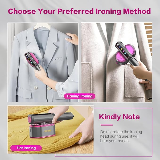 1200W Steamer for Clothes 15-Second Fast Heat-Up 5 Mode LCD Touch Display Portable Handheld Garment Steamer 110ml Tank Wet/Dry Ironing for Travel Home & Business (Carbon Gray Purple)