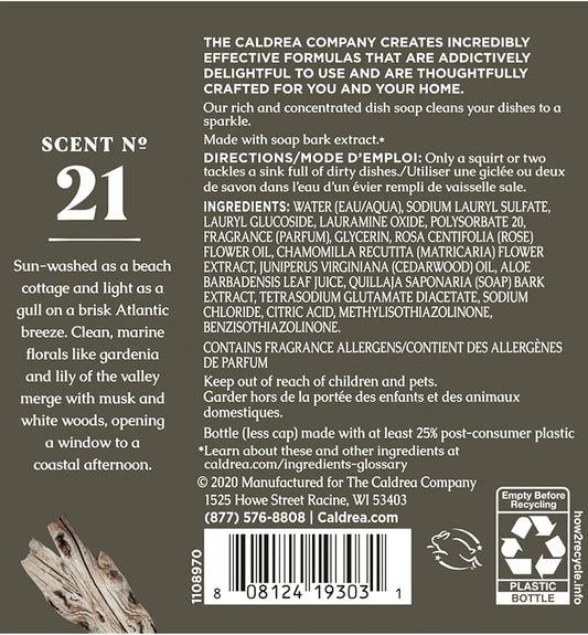 Caldrea Dish Soap, Biodegradable Dishwashing Liquid Made with Soap Bark and Aloe Vera, Rosewater Driftwood Scent, 16 oz