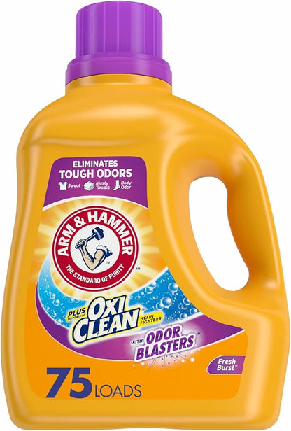 Arm & Hammer Plus OxiClean Odor Blasters Fresh Burst, 75 Loads Liquid Laundry Detergent, 118.1 Fl oz