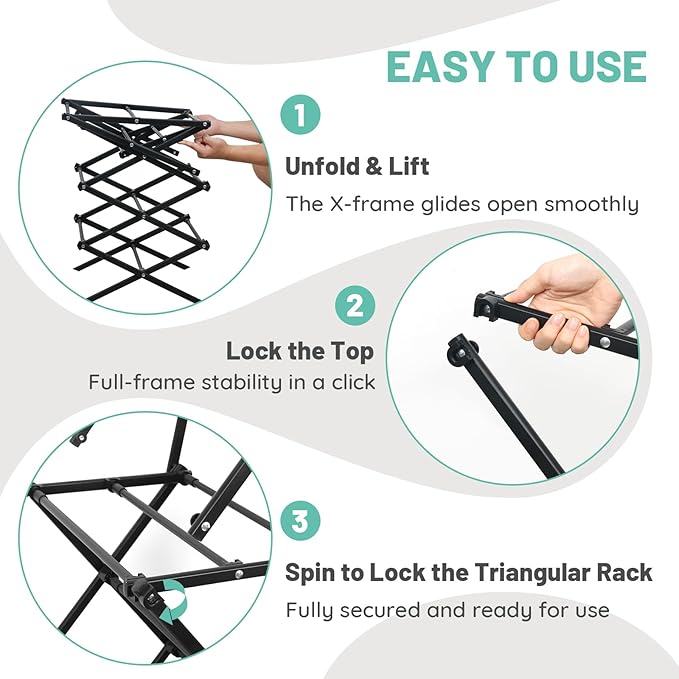 4 Tier Clothes Drying Rack Foldable | Foldable Clothing Drying Rack | Laundry Drying Rack Collapsible for Laundry Room, Dorm, Expandable Sturdy Metal Design | Black 29"L x 11.5"W x 53"H