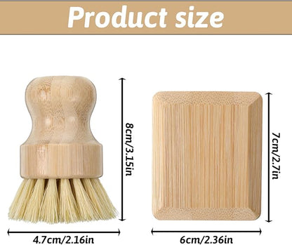 2Pcs Bamboo Cast Iron Brush Set, Wooden Dish Scrub Pan Scraper, Eco-Friendly Kitchen Scrub Brush for Household Cleaning, Cast Iron Skillets, Cookware, Dishes, Pans and Pots