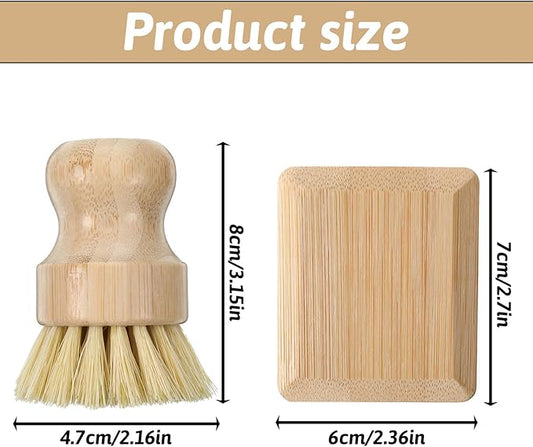 2Pcs Bamboo Cast Iron Brush Set, Wooden Dish Scrub Pan Scraper, Eco-Friendly Kitchen Scrub Brush for Household Cleaning, Cast Iron Skillets, Cookware, Dishes, Pans and Pots