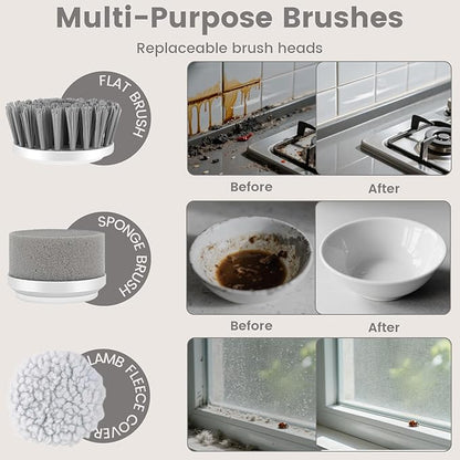 Electric Spin Scrubber, Cordless Bathroom Cleaning Brush IPX6 Waterproof with 6 Replaceable Heads, Power Scrubber for Bathtub, Tiles, Car Wash, Kitchen & Multi-Surface Home Cleaning