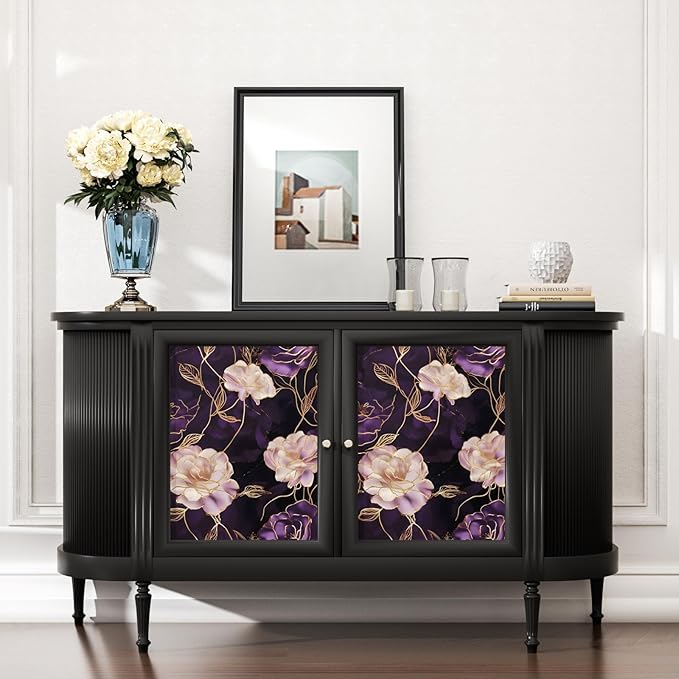 Dark Floral Wallpaper Peel and Stick Purple/Gold Rose Flower Contact Paper 17.4" x 393" Wall Paper Waterproof Self-Adhesive Wall Covering for Bedroom Countertop Desk Cabinets Decor Renter Friendly