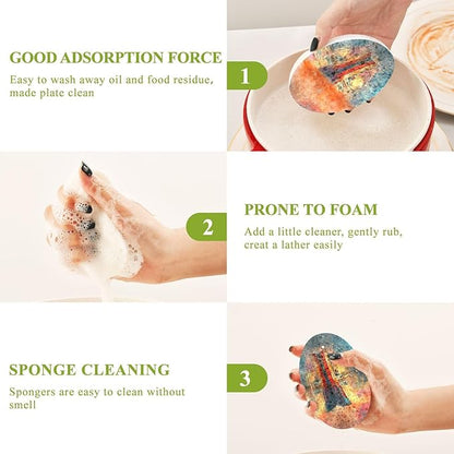 Cruise Ship Kitchen Scrub Sponges, Pop-up Kitchen Cleaning Sponges Reusable Dish Washing Sponges for Bathroom Household Cleaning 3 Pack - Non Scratch Scrubber