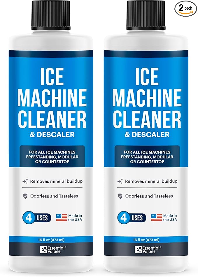 Essential Values 2-Pack Ice Machine Cleaner and Descaler 16 fl oz, Nickel Safe Descaler - Ice Maker Cleaner Compatible with All Major Brands (Scotsman, KitchenAid) - Manufactured in USA
