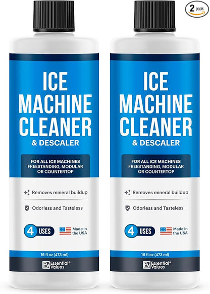 Essential Values 2-Pack Ice Machine Cleaner and Descaler 16 fl oz, Nickel Safe Descaler - Ice Maker Cleaner Compatible with All Major Brands (Scotsman, KitchenAid) - Manufactured in USA