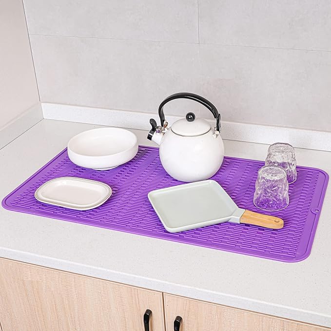 MicoYang Silicone Dish Drying Mat for Multiple Usage,Easy clean,Eco-friendly,Heat-resistant Silicone Mat for Kitchen Counter or Sink,Refrigerator or Drawer Liner Purple 4XL 32 inches x 18 inches
