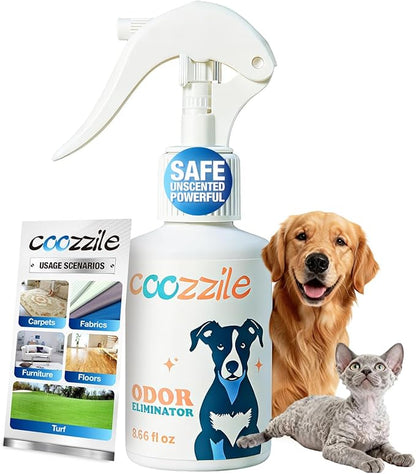 Pet Odor Eliminator, Odor Remover and Pet Spray Fragrance Free Colorless 3.38oz Spray, Safe Highly Effective Carpet and Cat Litter Deodorizer for Dogs and Cats