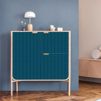 Erfoni Blue and White Peel and Stick Wallpaper Modern Herringbone Contact Paper for Bathroom 17.7inch x 393.7inch Geometric Removable Wallpaper Peel and Stick Line Self Adhesive Contact Paper