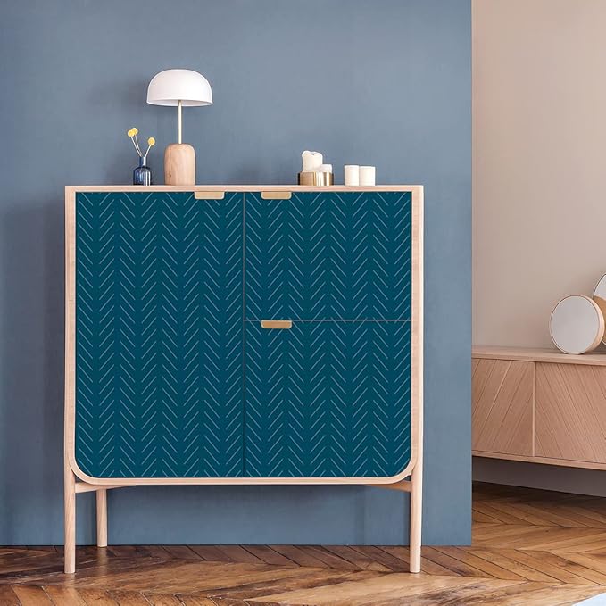 Erfoni Blue and White Peel and Stick Wallpaper Modern Herringbone Contact Paper for Bathroom 17.7in x 236.2in Geometric Removable Wallpaper Peel and Stick Line Self-Adhesive Contact Paper