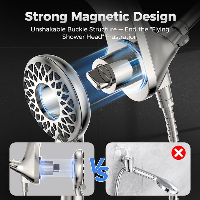 High Pressure Rain Shower Head with Handheld Spray Combo: Detachable Dual Shower Head with 10 Sprays Modes - Upgrade Knob Spray Mode Selector and Magnetic Guidance Docking System