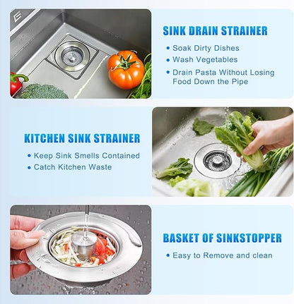 Kitchen Sink Drain Strainer 3-in-1,Pop-Up Stopper & Anti-Clogging Basket - 304 Stainless Steel Sink Strainer Anti-Clogging Sink Drain Strainer for US Standard Kitchen Drain