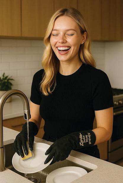 We Glove It™ Chic Black Dishwashing Gloves – Stylish, Reusable & Fun Gift with Flirty Sayings for Kitchen Cleaning