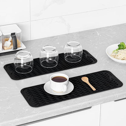 MicoYang Silicone Dish Drying Mat for Multiple Usage,Easy clean,Eco-friendly,Heat-resistant Silicone Mat for Kitchen Counter,Sink,Bar,Bottle,or Cup Black M 17 inches x 6 inches