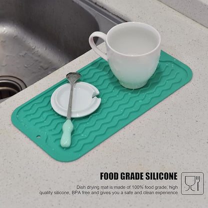 Silicone Dish Drying Mat for Multiple Usage, Easy clean, Eco-friendly, Heat-resistant Dish Drainer Mat for Kitchen Counter,Sink,Refrigerator or Drawer liner (12" x 6", White)