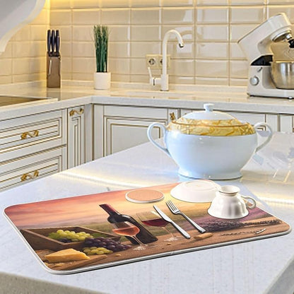 Red Wine Glasses Dish Drying Mat Absorbent Kitchen Pads for Counter Kitchen Dish Dryer 18 x 24 Mat under Dish Drainer
