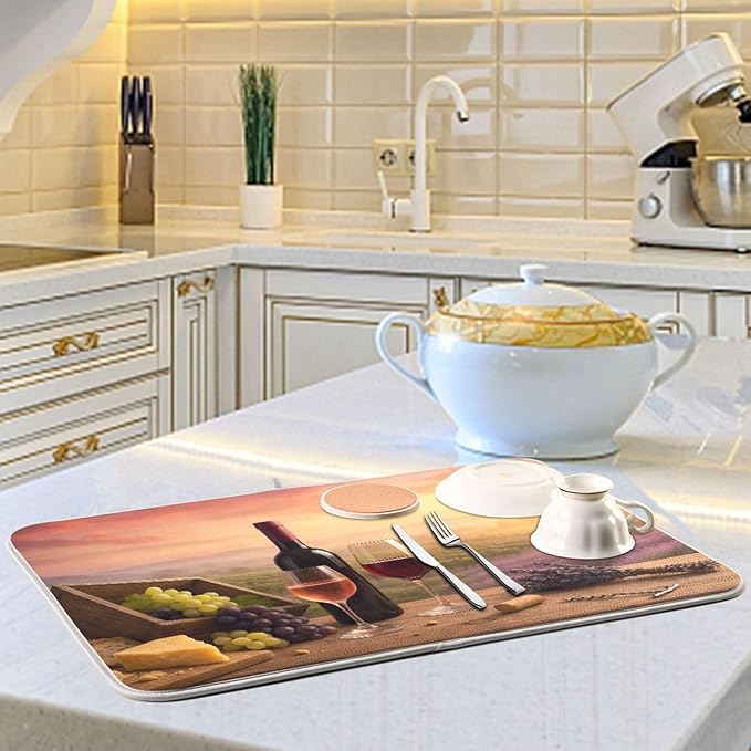 Red Wine Glasses Dish Drying Mat Absorbent Kitchen Pads for Counter Kitchen Dish Dryer 16 x 18 Mat under Dish Drainer